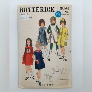 🌹New Listing🌹Vintage Butterick #3694 Girl’s Quick Dress or Jumper Sewing Pattern